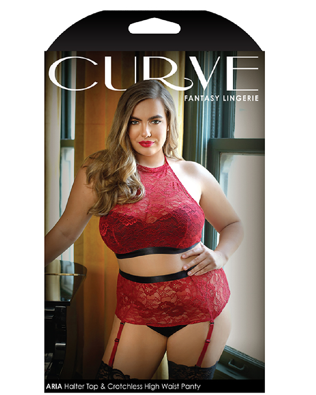 Aria Halter Lace Bra Top and High Waist Panty 1x/2x product box