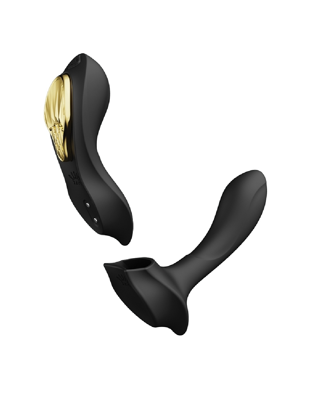 Zalo Aya Bluetooth G-Spot Wearable Panty Vibrator - Black 2 separate pieces on white background