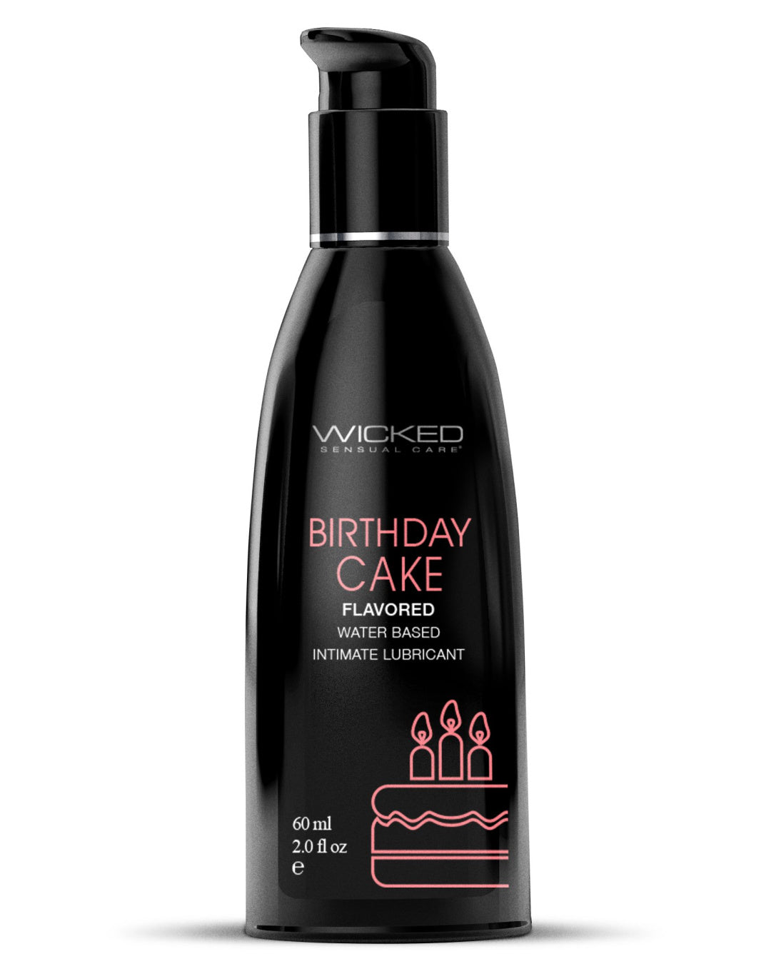 Wicked Aqua Birthday Cake Flavored Water Based Lubricant 2 oz black bottle pink writing