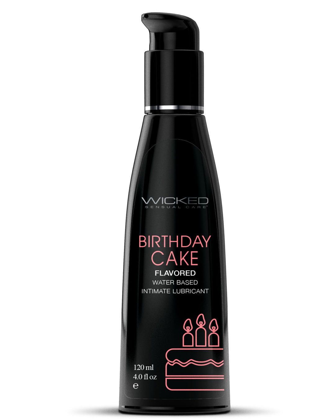 Wicked Aqua Birthday Cake Flavored Water Based Lubricant 2 oz black bottle pink writing