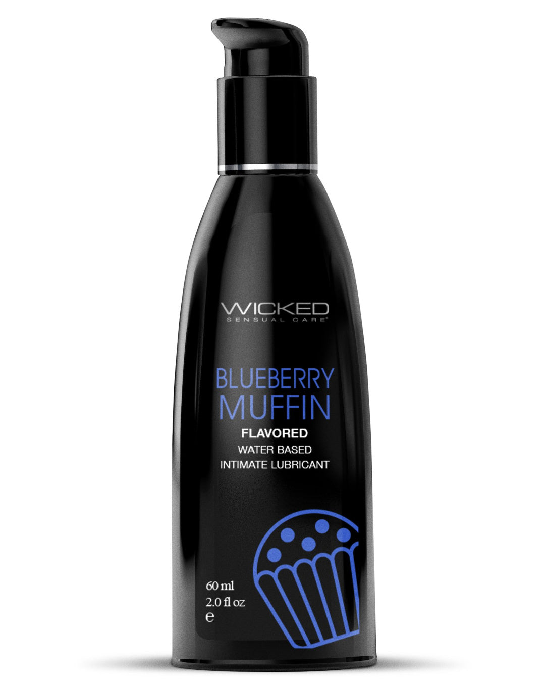 Wicked Aqua Blueberry Muffin Flavored Water Based Lubricant 2 oz black bottle blue writing