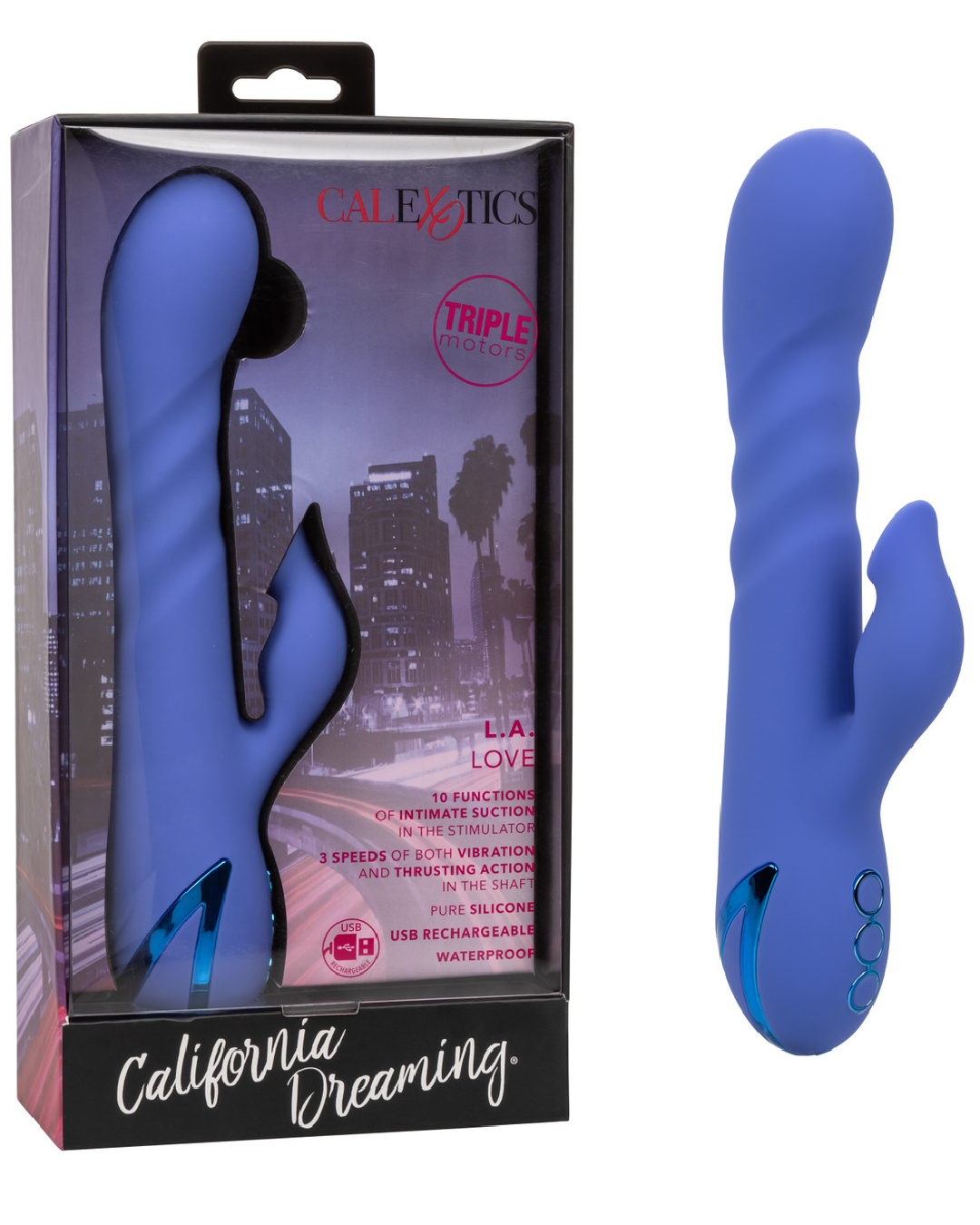 California Dreaming LA Love Rabbit Vibrator with Clitoral Suction and box