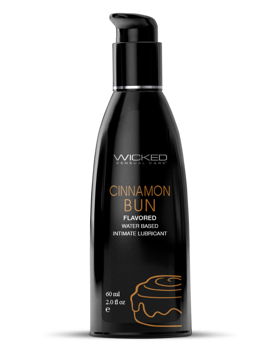 Wicked Aqua Cinnamon Bun Lubricant 2 oz black bottle brown writing