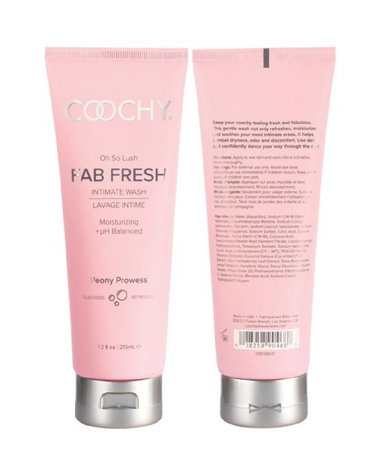 Coochy Fab and Fresh Feminine Hygiene Wash front and back of bottle