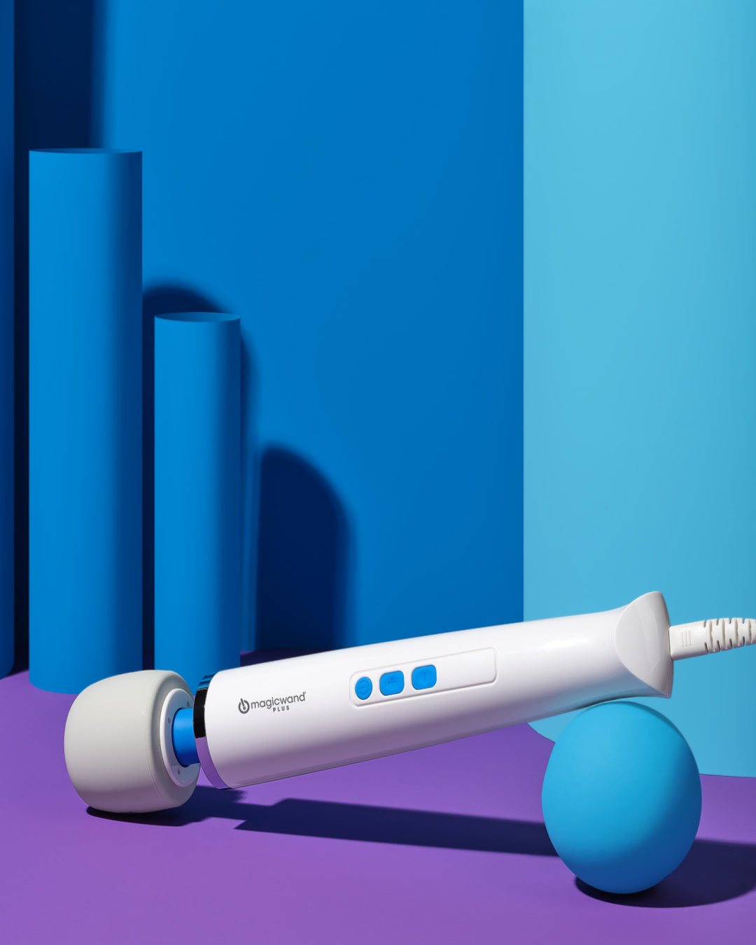Magic Wand Plus Wand Vibrator (The Hitachi Magic Wand) on blue and purple background