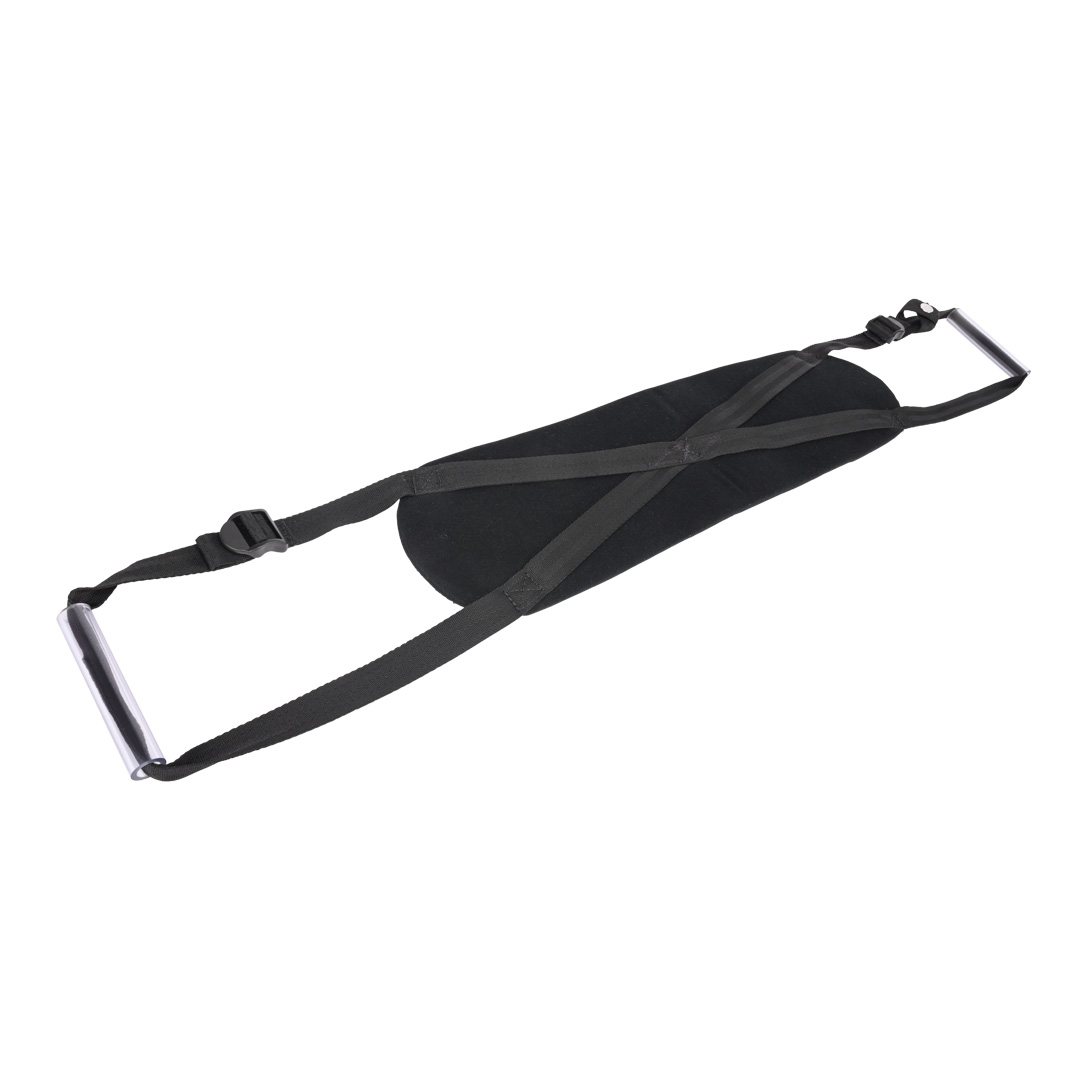 A black Pivot Deluxe Doggie Style Position Strap - Black by Sportsheets with metal quick-release buckles on both ends, designed for comfortable carrying. The adjustable straps feature durable stitching and a comfortable grip, making it ideal for photographers needing a reliable and sturdy strap for their camera equipment.