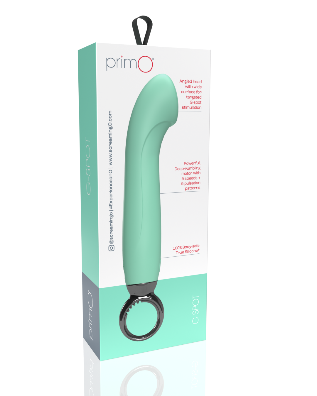 Screaming O Primo G-Spot Vibrator with Finger Loop back of product box
