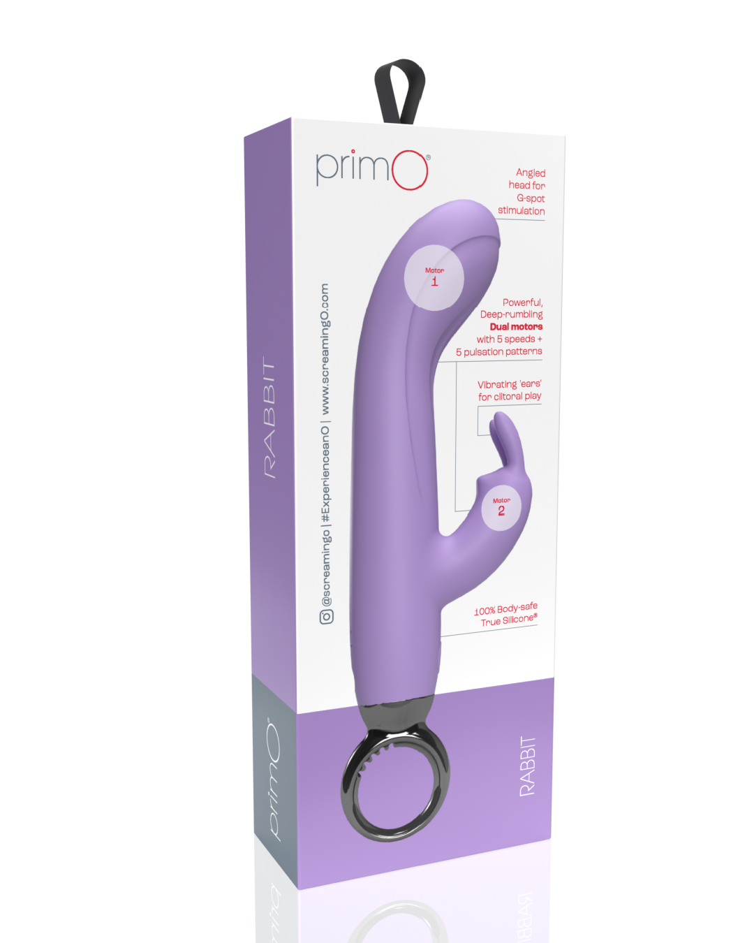 Screaming O Primo Rabbit Vibrator with Finger Loop back of product box