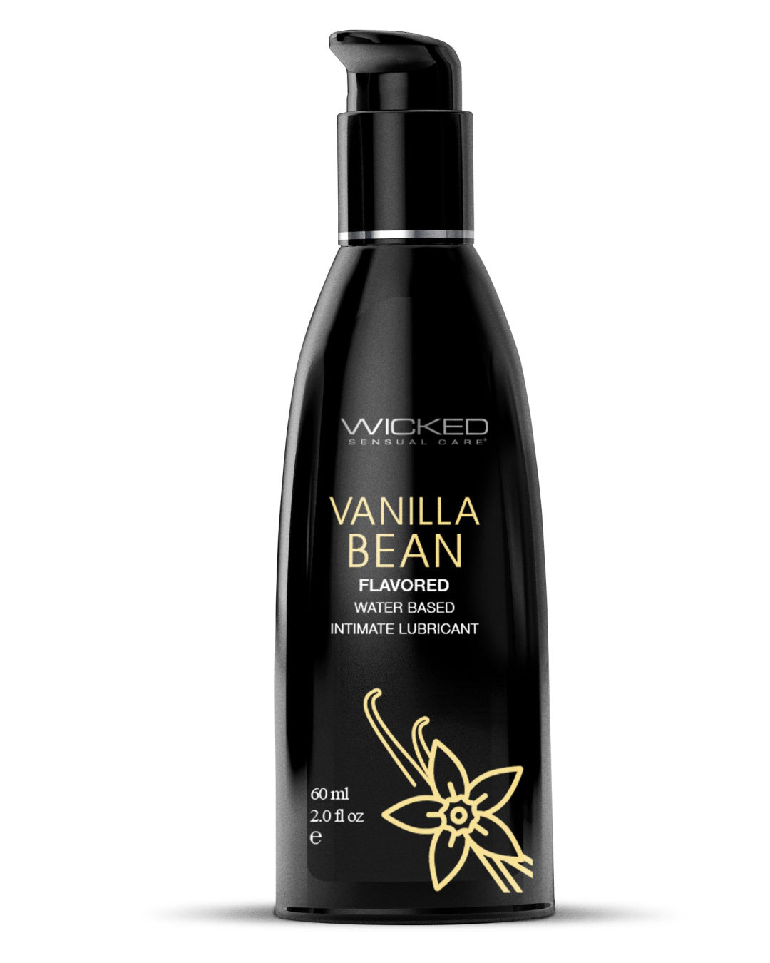 Wicked Aqua Vanilla Bean Flavored Water Based Lubricant 2 oz black bottle with beige writing