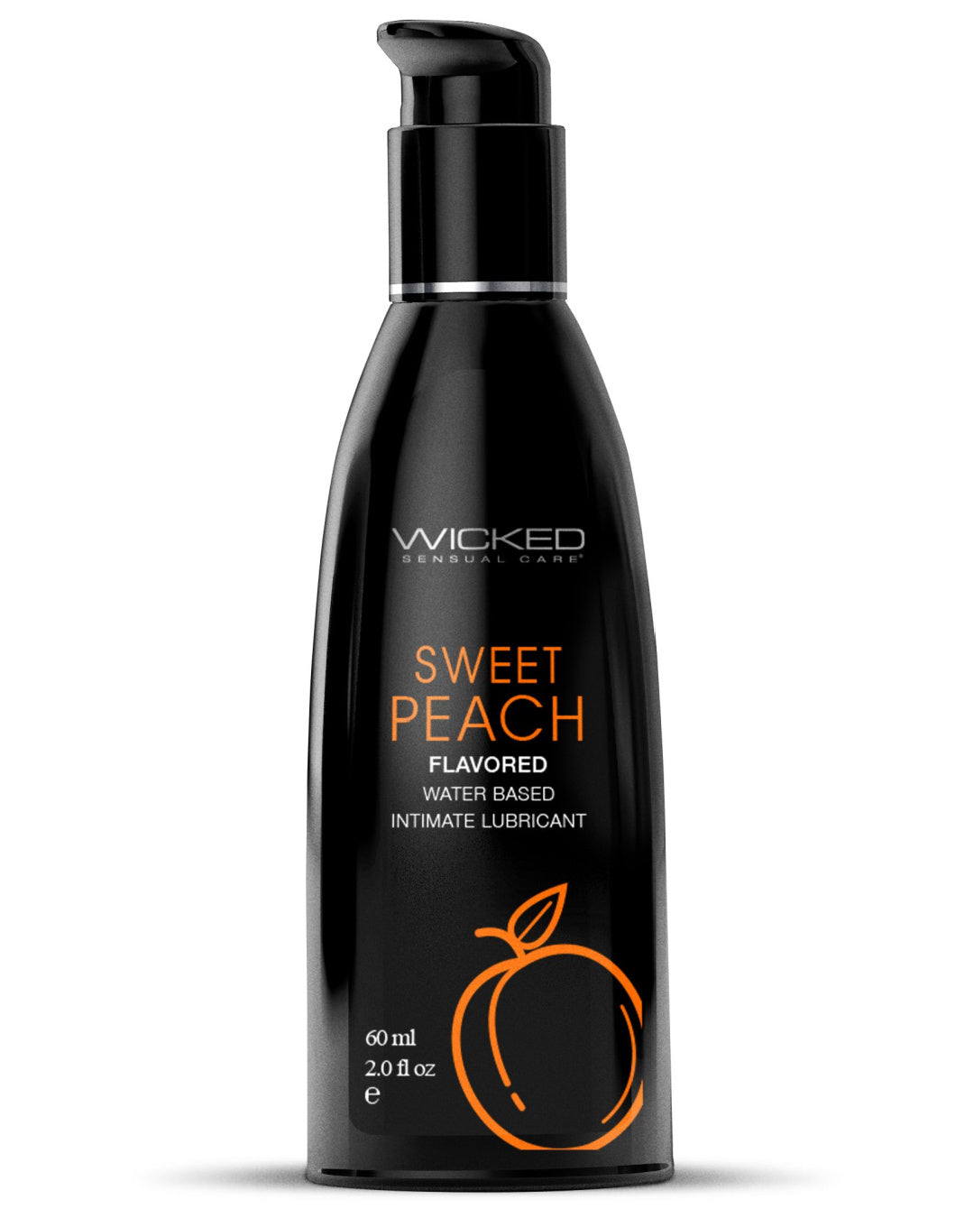 Wicked Aqua Sweet Peach Flavored Water Based Lubricant 2 oz black bottle orange writing