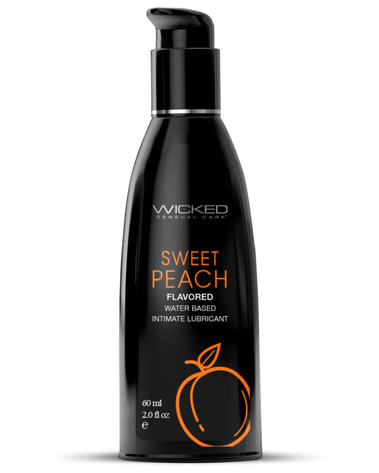 Wicked Aqua Sweet Peach Flavored Water Based Lubricant 2 oz black bottle orange writing