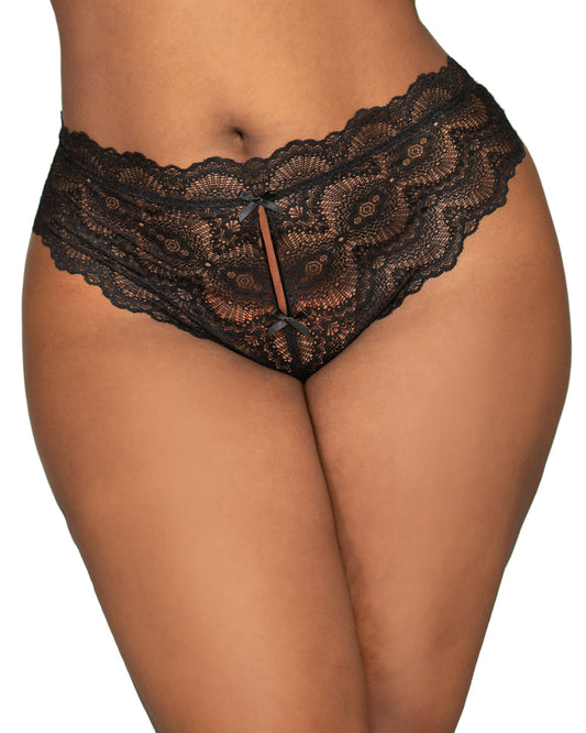 Dreamgirl Black Lace Tanga Open-crotch Panty and Elastic Open Back Detail xl - 1x