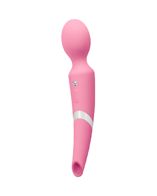 Sugar Pop Aurora Double Ended Air Pulsation Vibrator - Pink standing upright