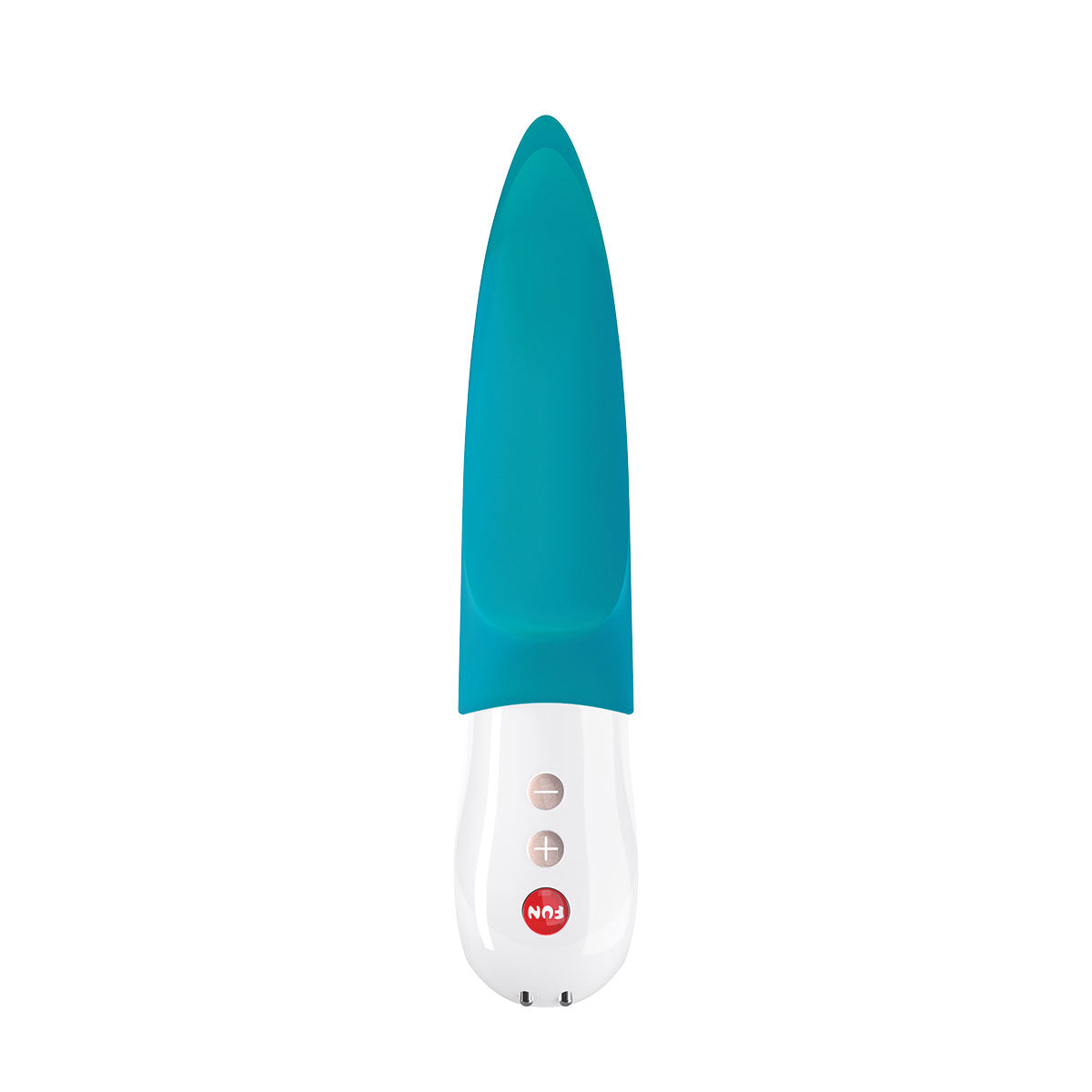 Fun Factory Volta Rechargeable External Vibrator - petrol blue front view of the buttons on a white background