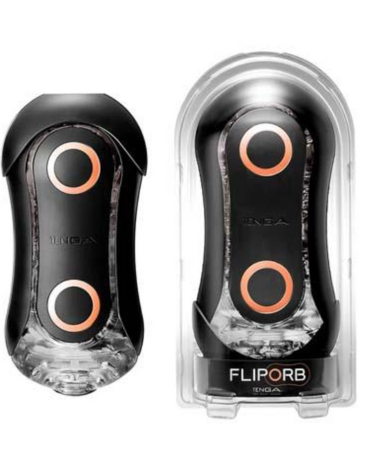 Tenga Flip Orb Strong Penis Masturbator - Orange Crash product and package