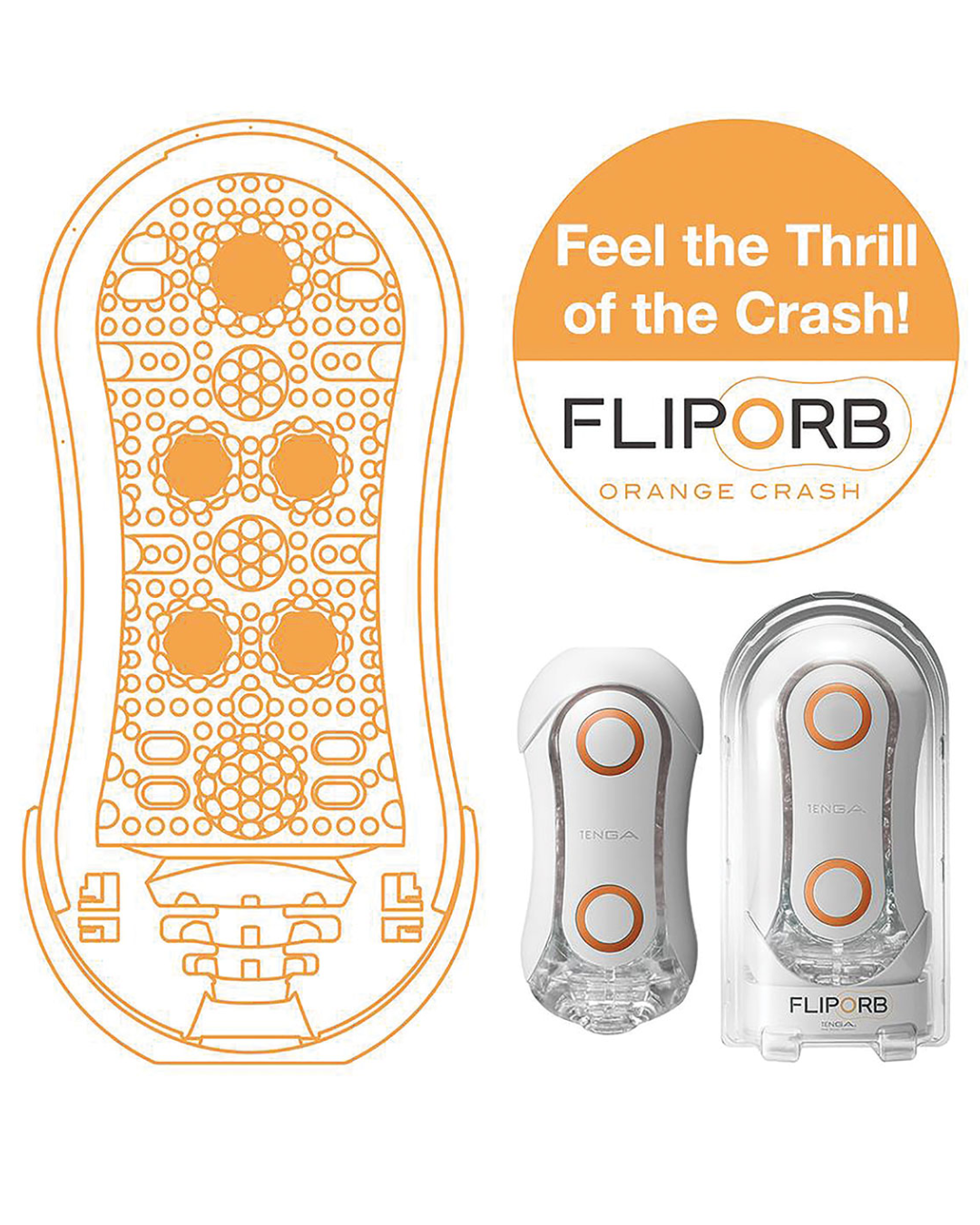 Tenga Flip Orb Penis Masturbator - Orange Crash Product and inner diagram