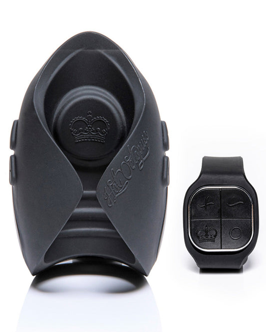 Hot Octopuss Pulse Solo Lux Remote Control Oscillating Penis Masturbator front view with the wristband remote on a white background