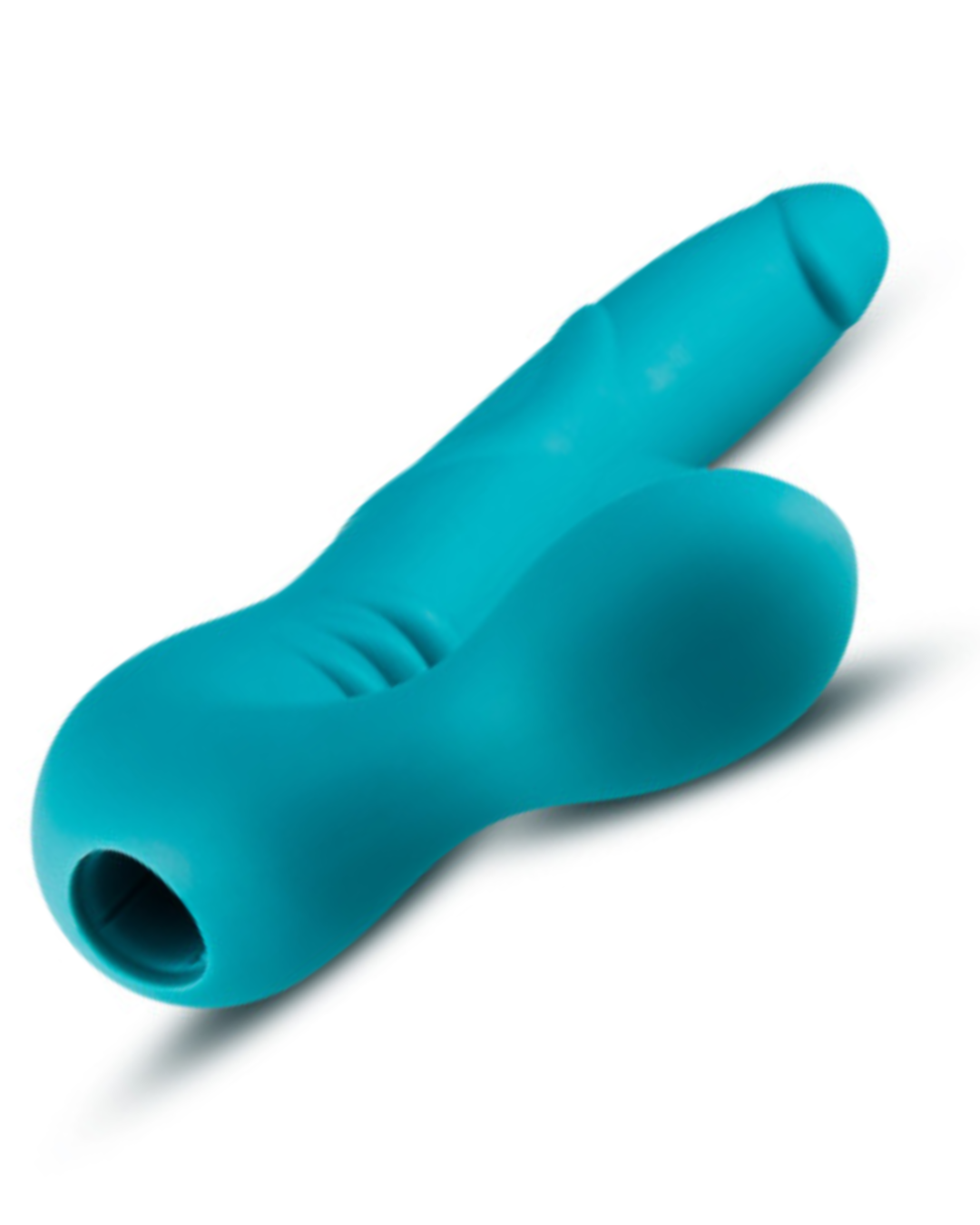 Temptasia Luna Vibrating Strapless Strap-On Dildo showing the bullet hole and vaginal bulb