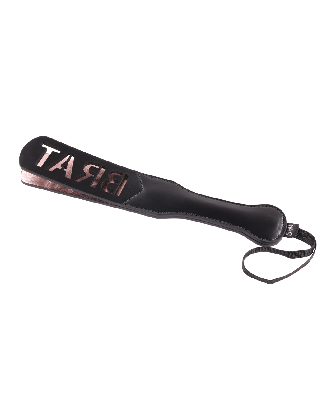 Sex And Mischief Brat Paddle side view black and rose gold