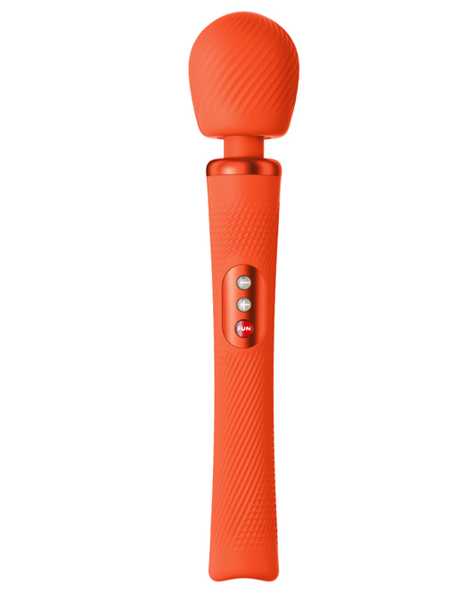 Fun Factory Vim Flexible Wand Vibrator - Orange textured wand upright on white background