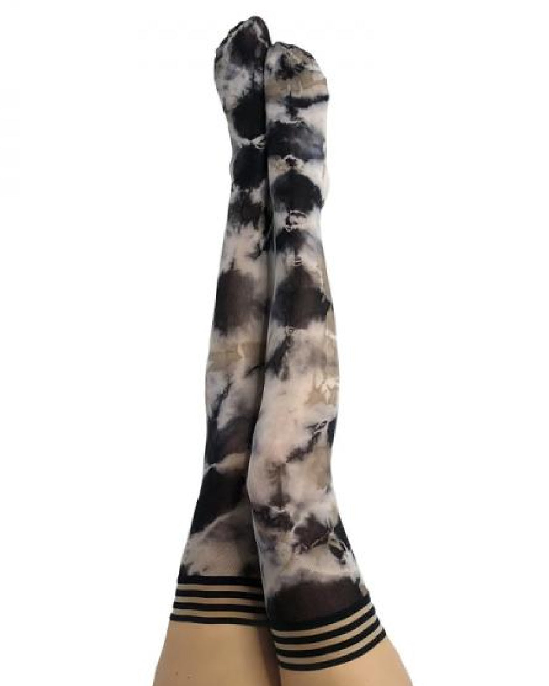 Kix'ies Mackenzie Black and White Tie Dye Thigh Highs (sizes A-D)