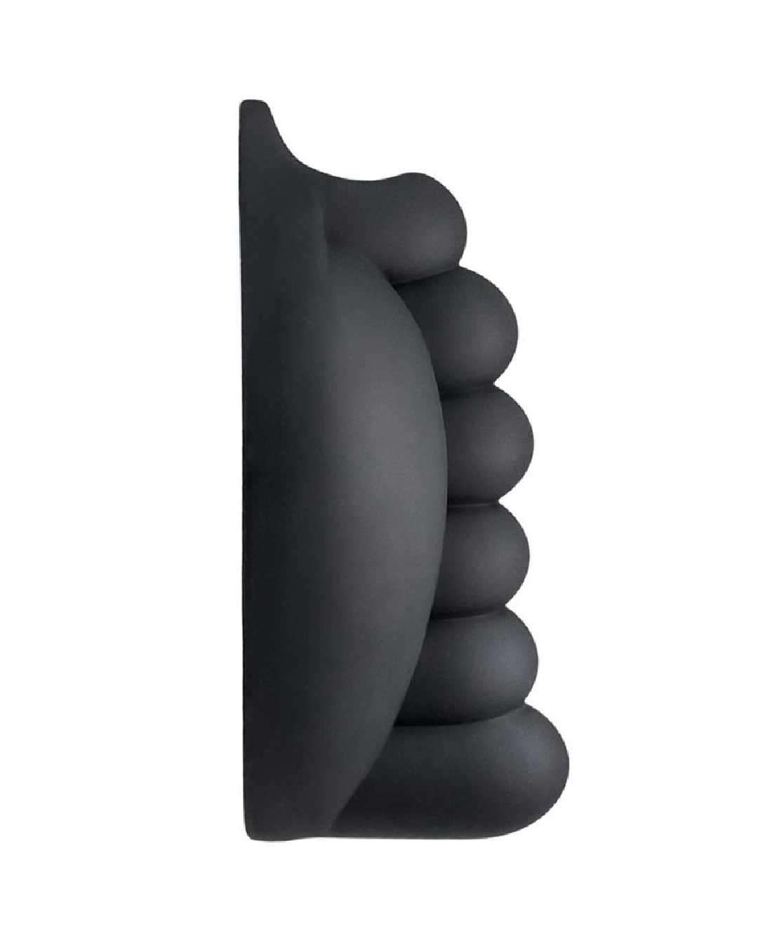 Honeybunch Textured Dildo Base with Vibrator Pocket for Harness Play - Black side view