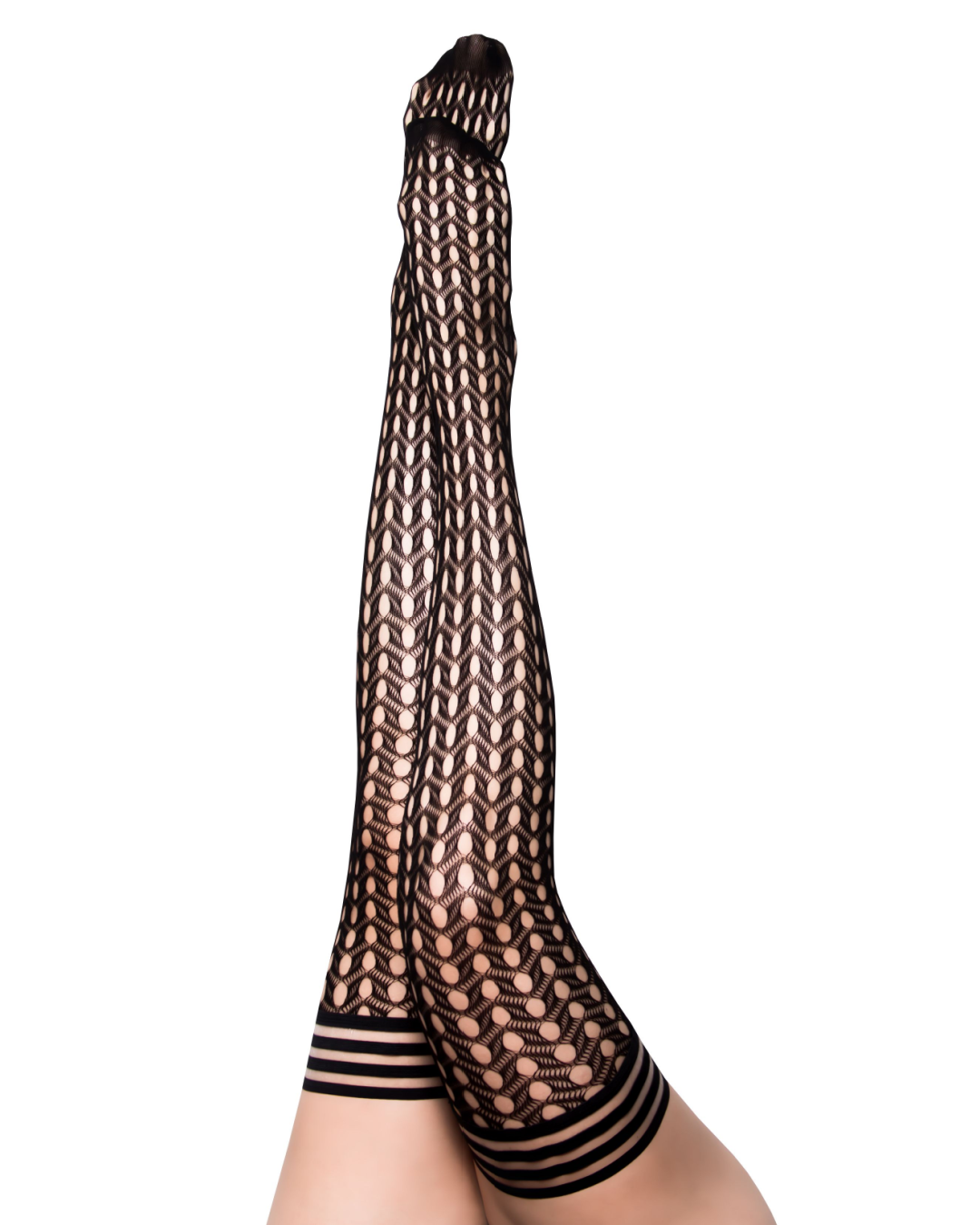 Kix'ies Mimi Black Circle Fishnet Thigh Highs (sizes A-D)