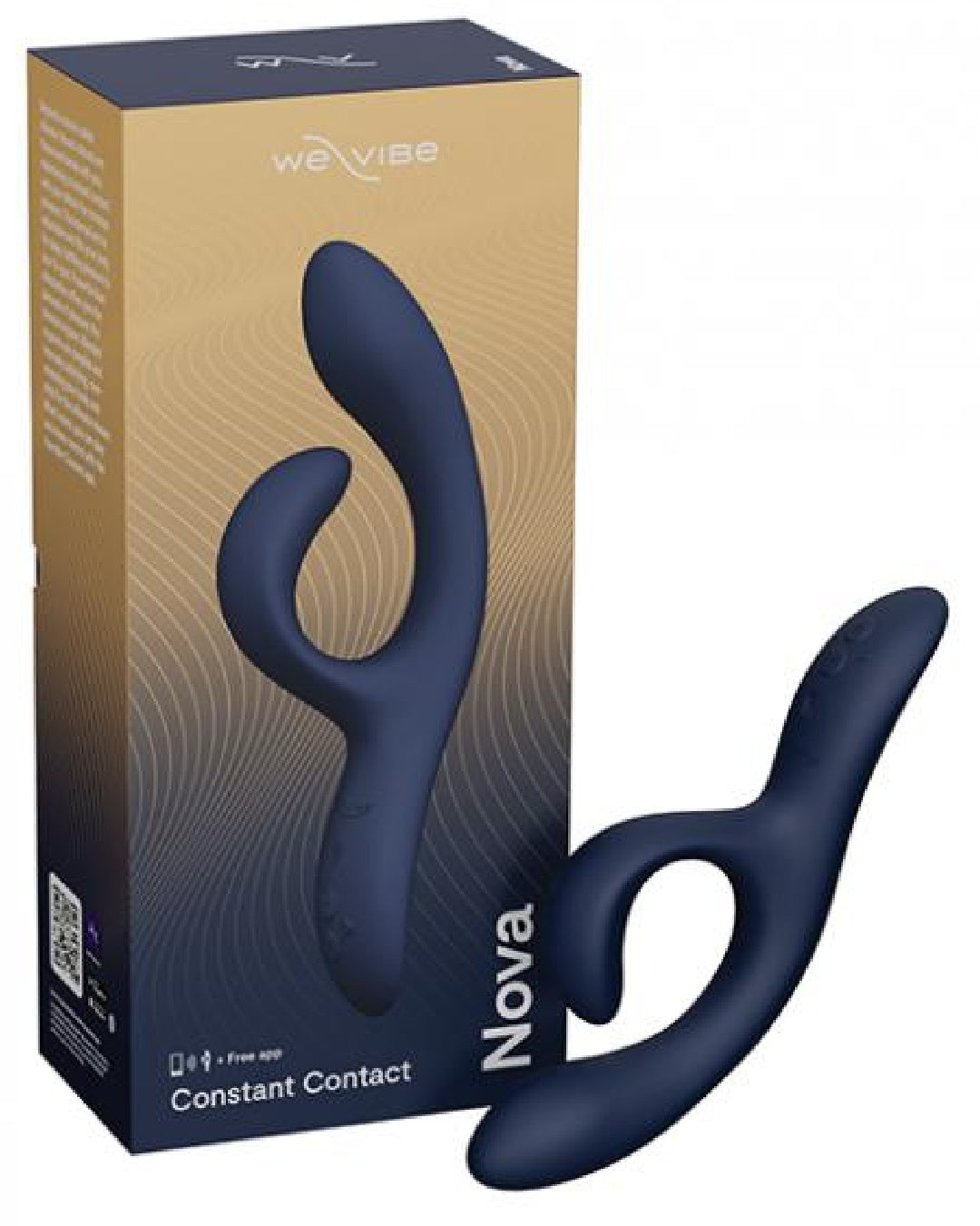 We-Vibe Nova 2 Powerful Flexible G-Spot Rabbit Vibrator - Blue next to product box