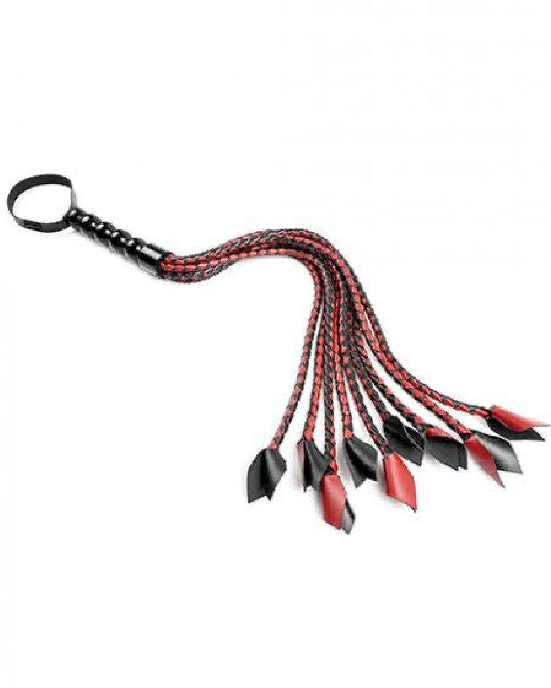Saffron Braided Flogger by Sportsheets laying spread out on white background