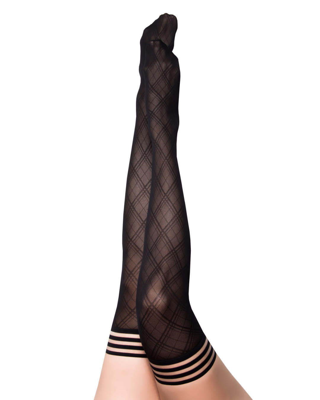 Kix'ies Tiffany Semi Sheer Black with Diamonds Thigh Highs (sizes A-D)