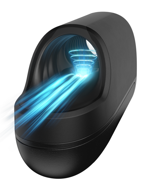 Arcwave Ion Pleasure Air Penis Masturbator showing animated swirls and beams to indicate the functions