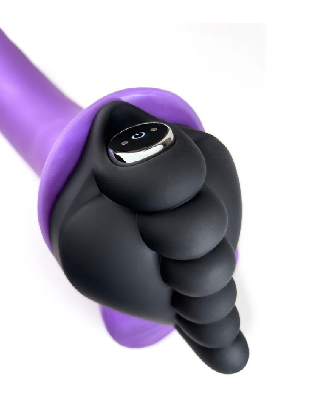 Honeybunch Textured Dildo Base with Vibrator Pocket for Harness Play - Black on dildo base with bullet inside