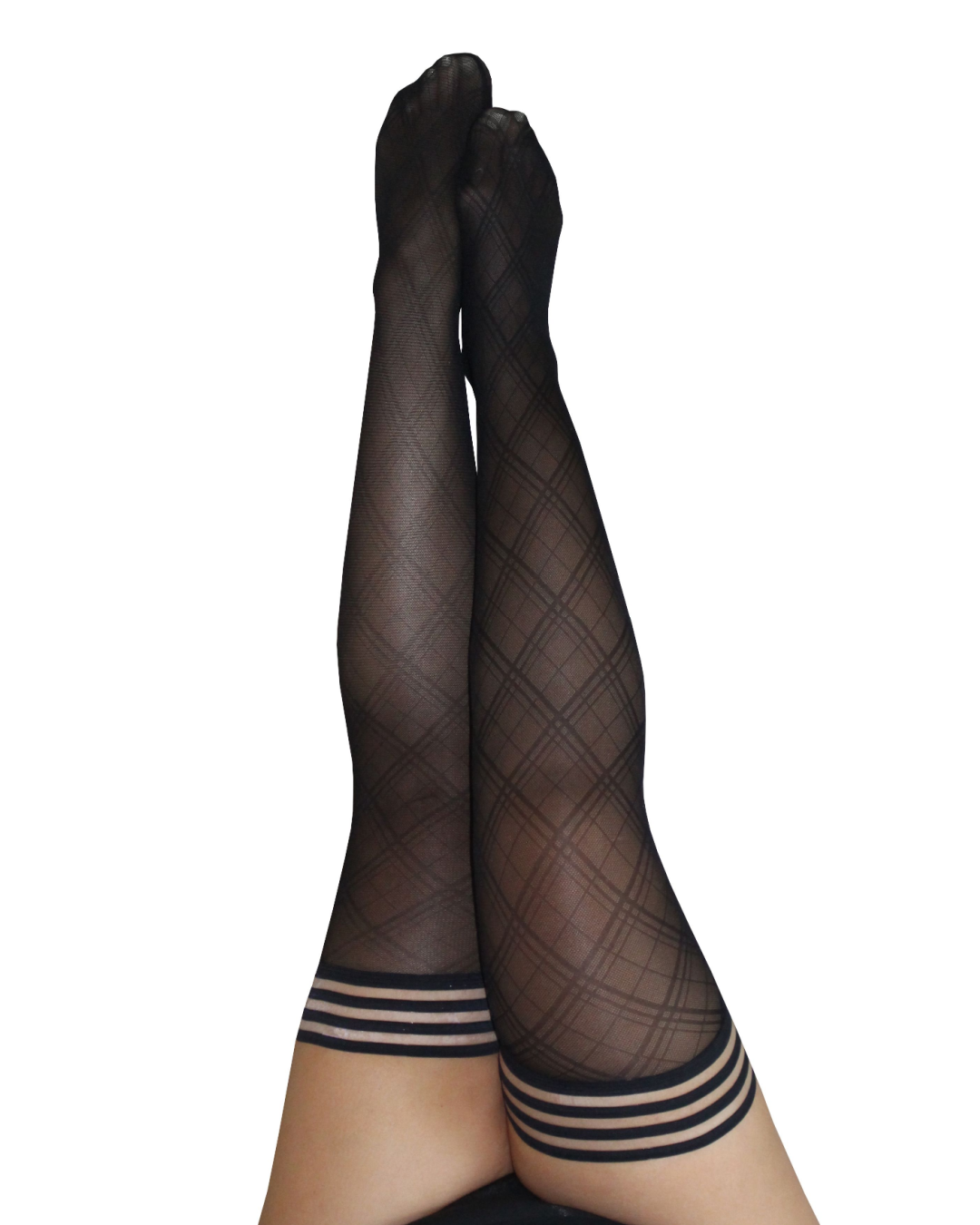 Kix'ies Tiffany Semi Sheer Black with Diamonds Thigh Highs (sizes A-D)