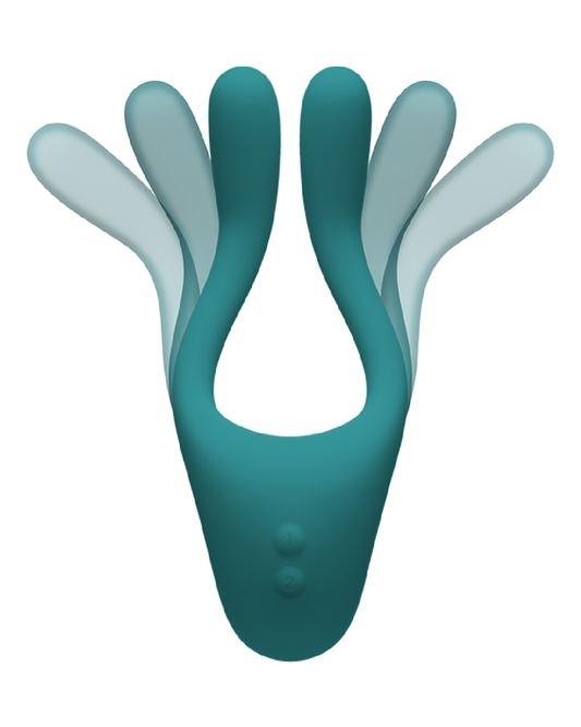 Tryst V2 Bendable Multi Purpose Vibrator with Remote  - Teal shown with the arms in various positions to show its flexibility