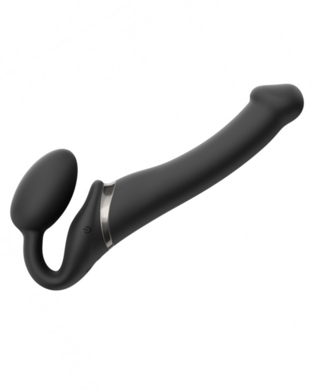 Lovely Planet Vibrating Strapless Strap On Black- Large on an angle