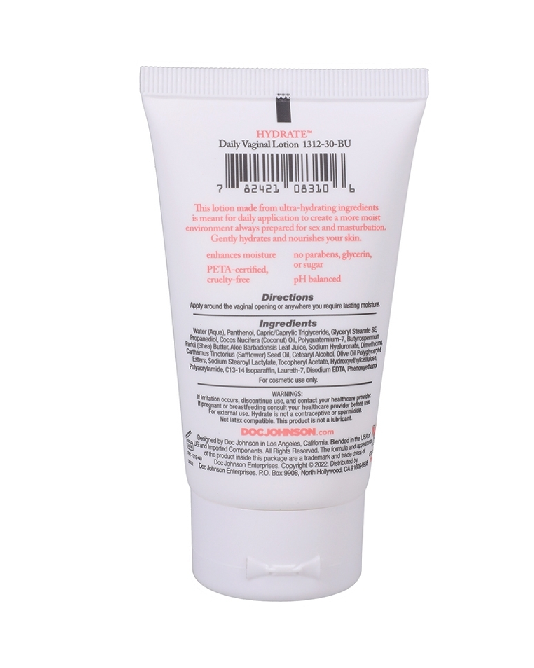 Intimate Enhancements Hydrate Daily Vaginal Lotion back of bottle