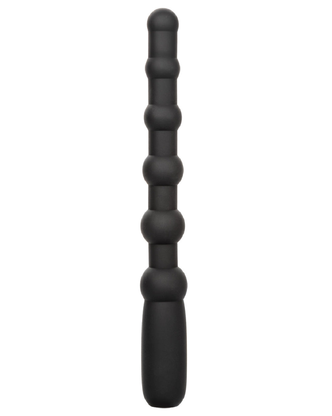 Rechargeable X-10 Powerful Black Silicone Vibrating Anal Beads upright on white background