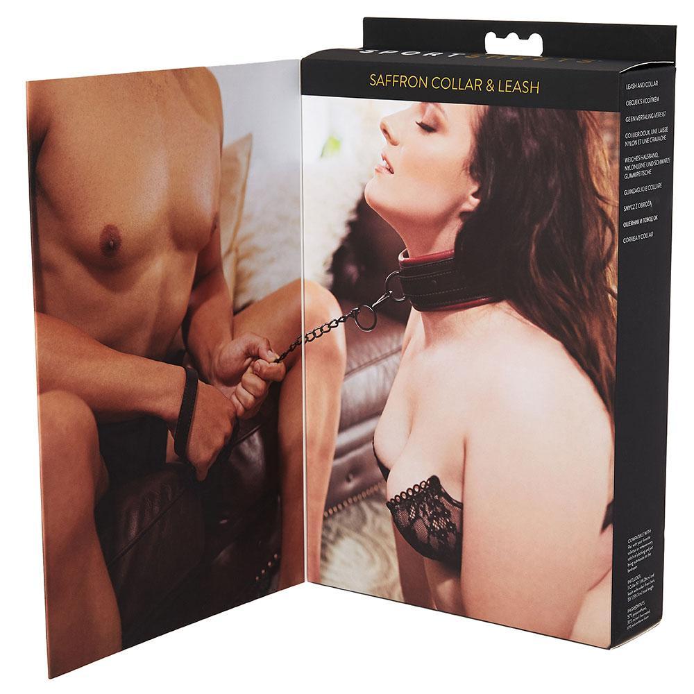 Saffron Leash and Collar Set Vegan Leather by Sportsheets box