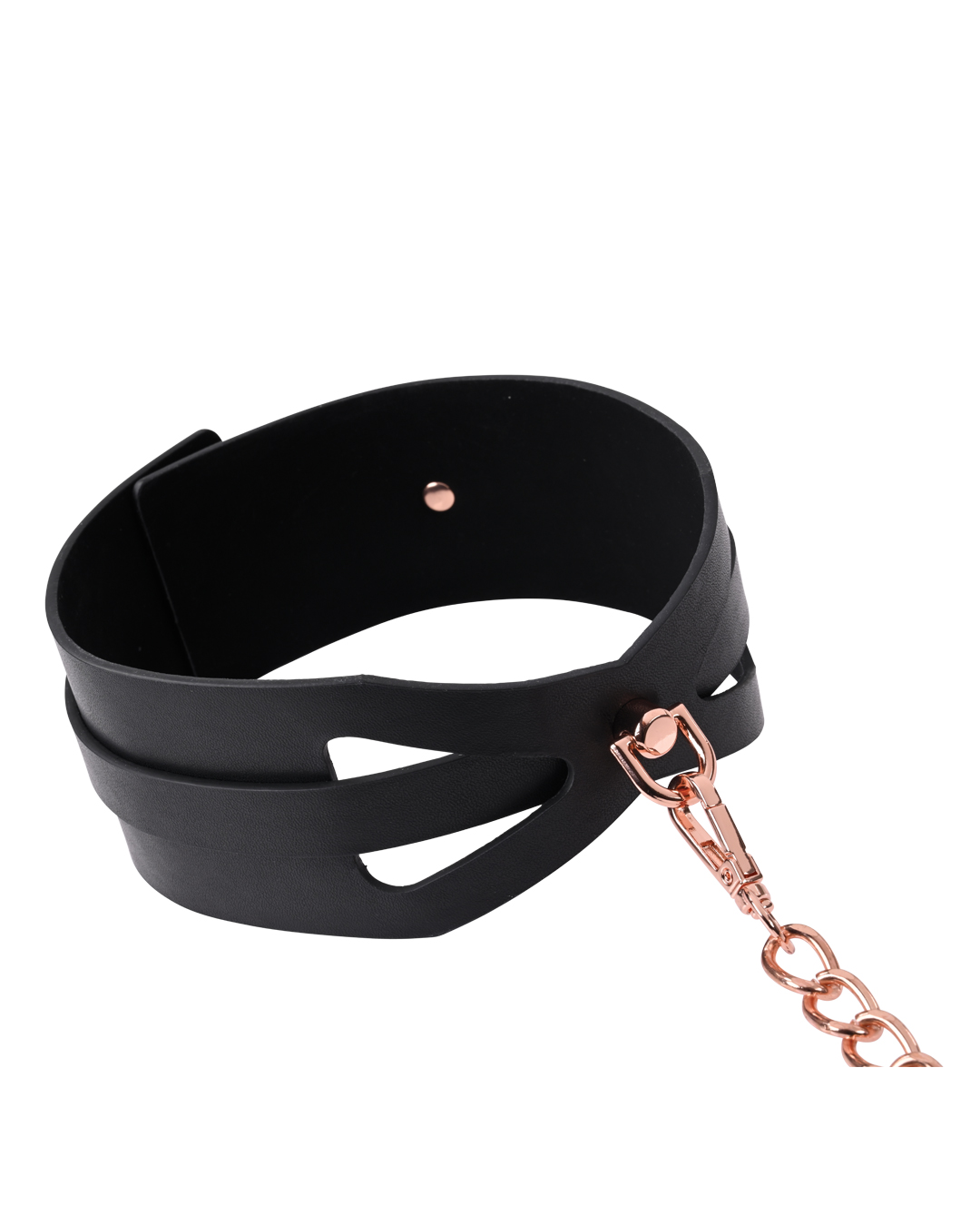 Sex And Mischief Brat Collar And Leash close up with rose gold chain