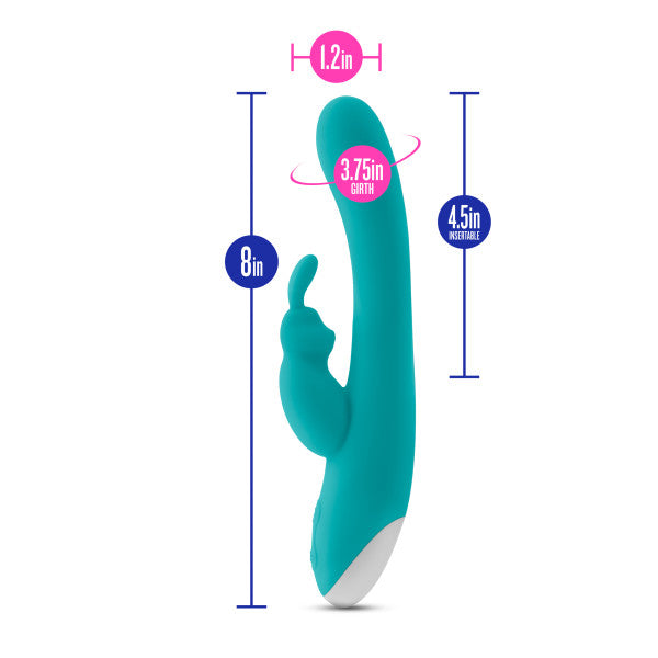 Hop Rave Rechargeable Silicone Rabbit Vibrator by Blush Novelties - Aquamarine Blue size