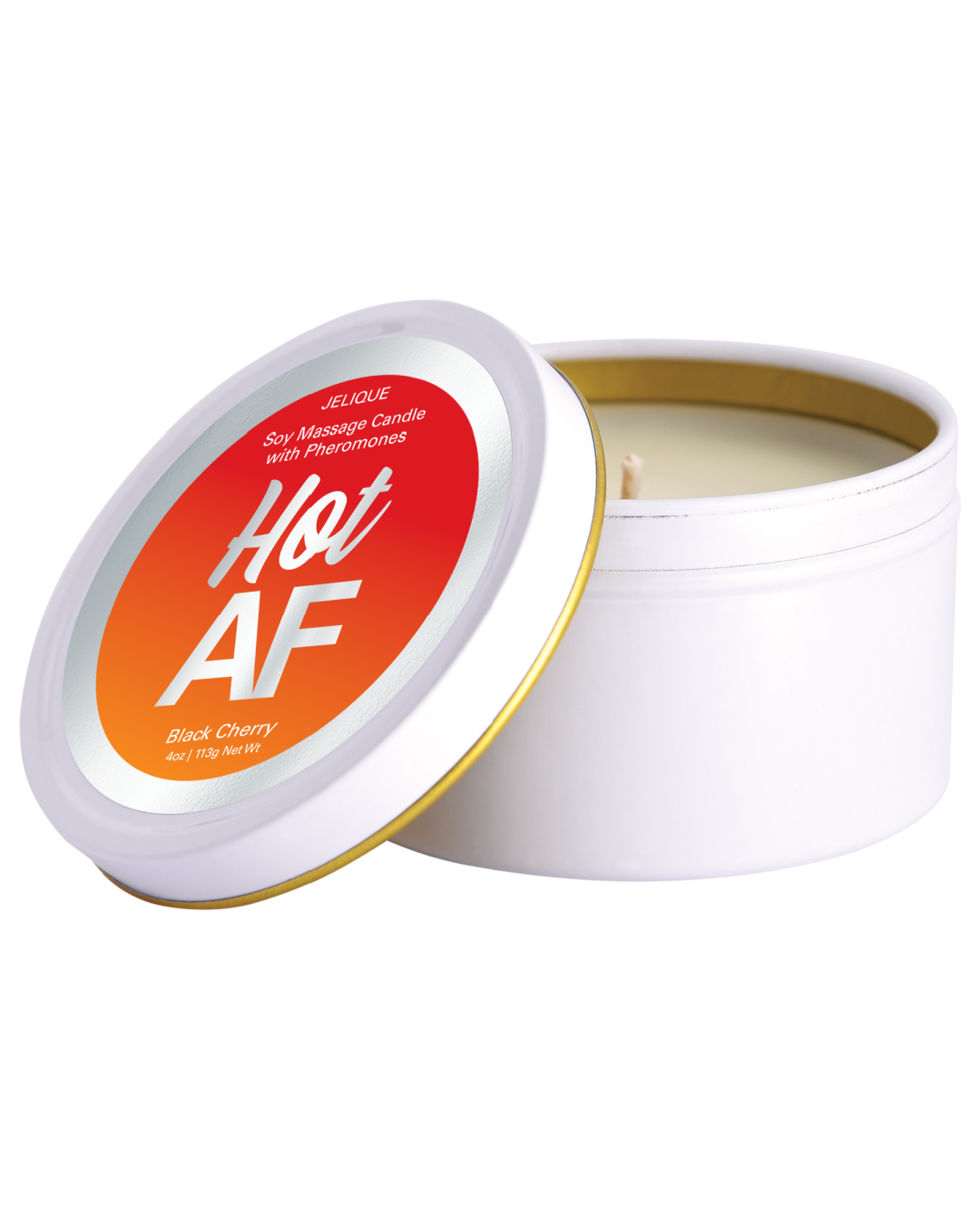 Hot AF Pheromone Massage Candle - Black Cherry Scent candle with lid off