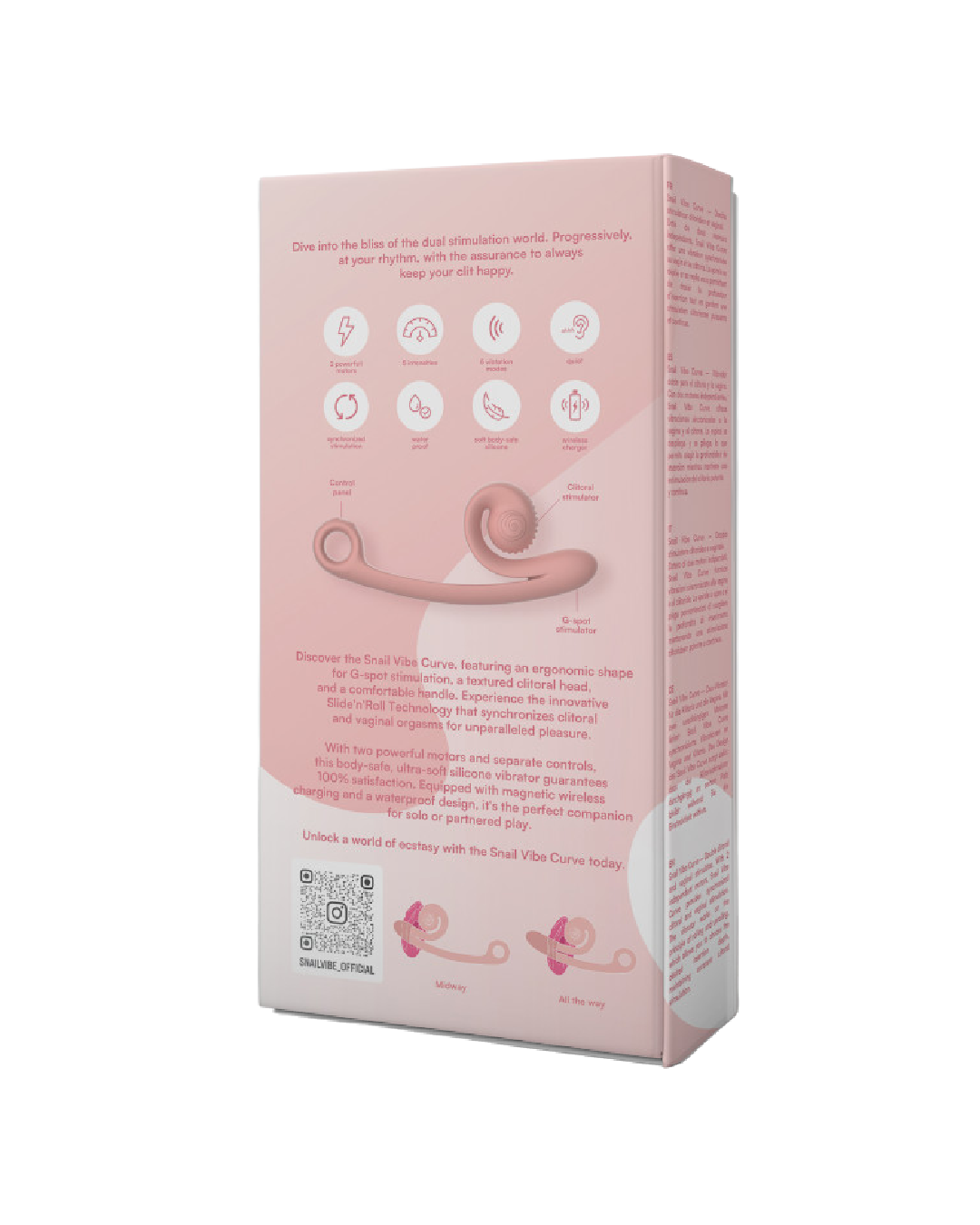 Snail Vibe Curve Ultra Powerful 2 Motor Dual Stimulating Vibrator - Peach