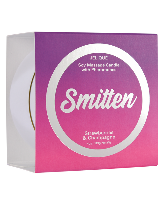 Smitten Pheromone Massage Candle - Strawberry Champagne Scent in package