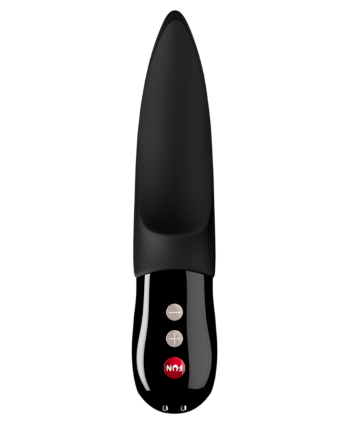 Fun Factory Volta Black Line Rechargeable External Vibrator - Black front view of the buttons on a white background