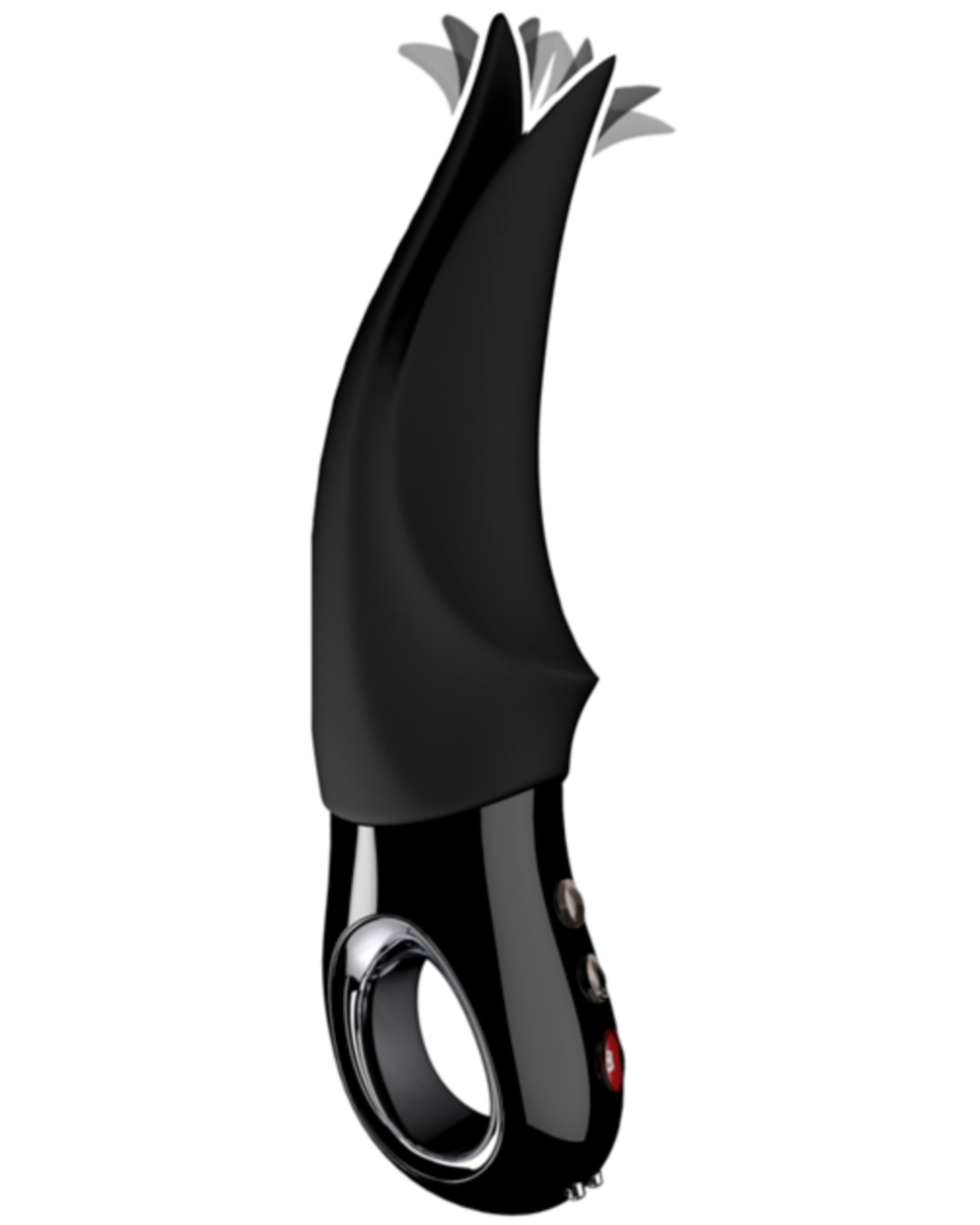 Fun Factory Volta Black Line Rechargeable External Vibrator - Black shown with illustrated fluttering action of the tips