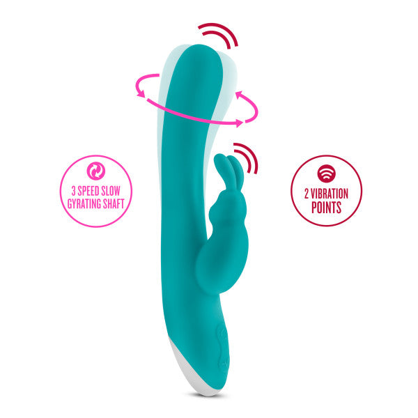 Hop Rave Rechargeable Silicone Rabbit Vibrator by Blush Novelties - Aquamarine Blue functions