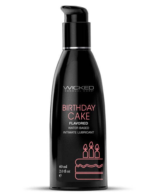 Wicked Aqua Birthday Cake Flavored Water Based Lubricant 2 oz black bottle pink writing 