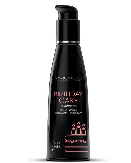 Wicked Aqua Birthday Cake Flavored Water Based Lubricant 2 oz black bottle pink writing 