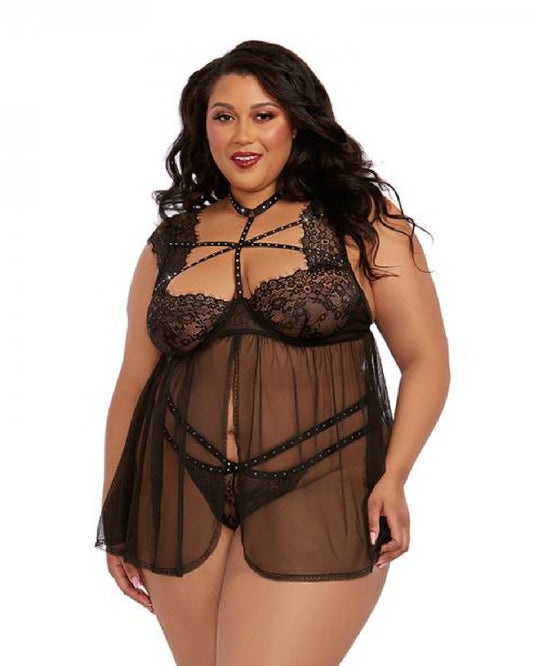 Dreamgirl Black Lace Babydoll with Thong 1x - 3x