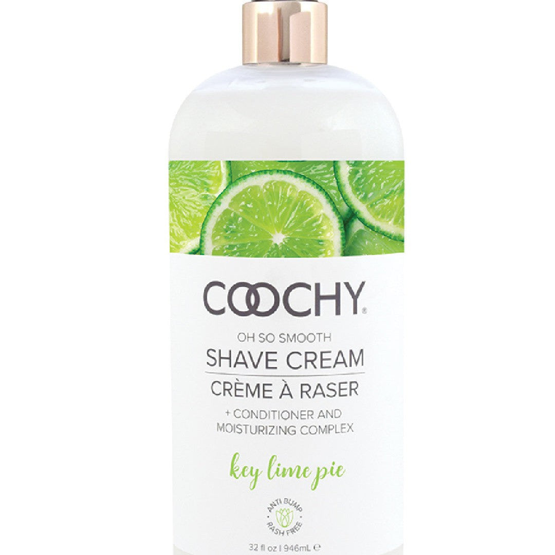 A bottle of Coochy Oh So Smooth Shave Cream - Key Lime Pie by Classic Brands ensures a rash-free shave for sensitive skin, in a 32 fl oz size.